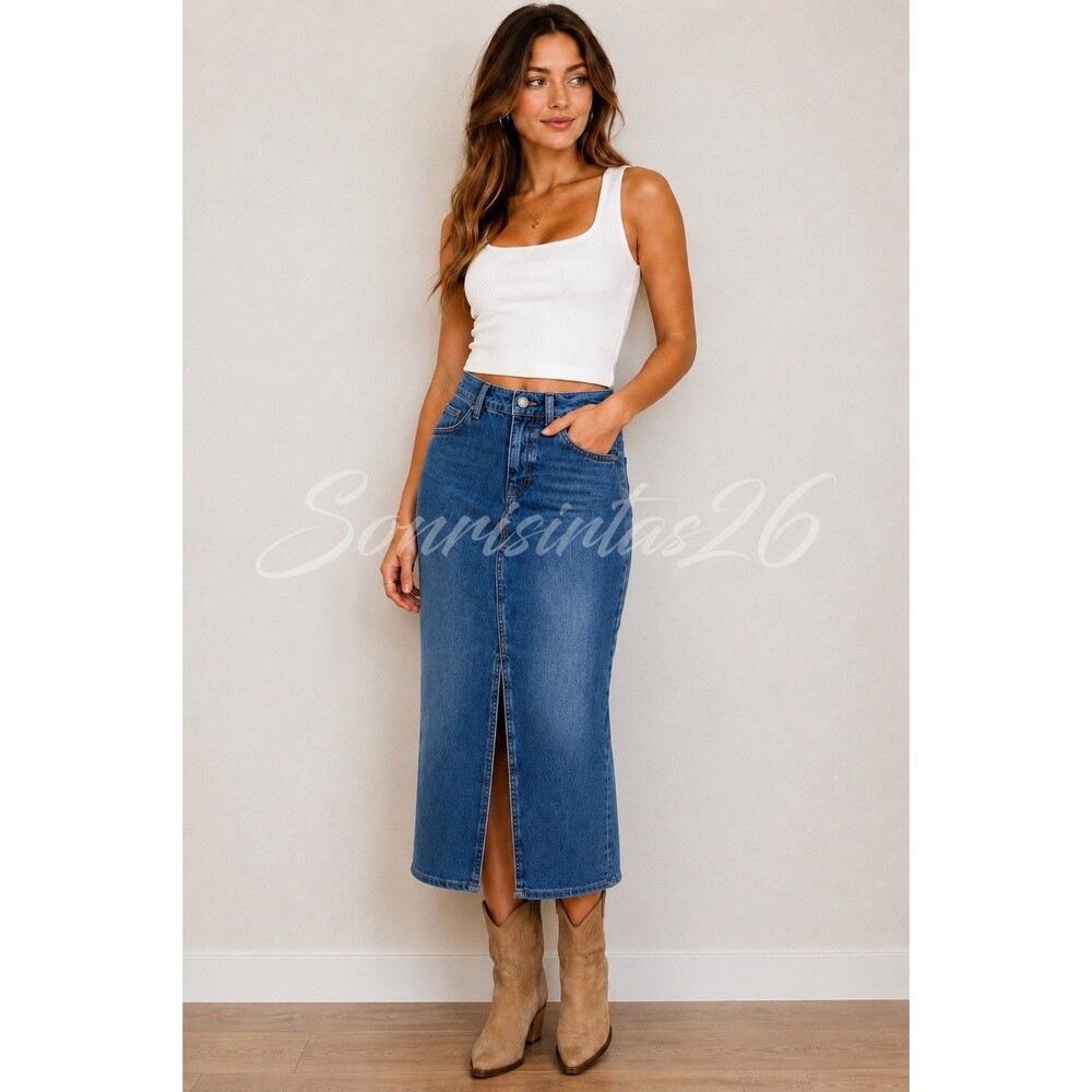 Reformation Denim Midi Skirt Organic Cotton Helmock Western Cowgirl Sz 25 Casual